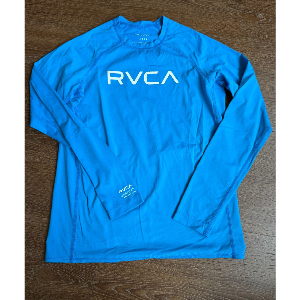 RVCA Boys Long Sleeve Logo Rash Guard Swim Top Spf Size L 10/12